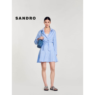 SANDRO2024早春女装法式蓝色衬衫领条纹收腰连衣裙SFPRO03598 D251/蓝色 38