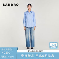 SANDRO2024早春女装法式镂空花朵蓝色条纹棉质衬衫SFPCM01108 D251/蓝色 1