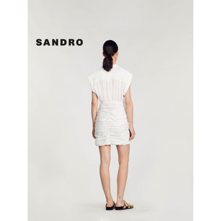 SANDRO2024早春女装法式白色抽皱包臀V无袖连衣裙SFPRO03529 10/白色 36