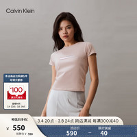 Calvin Klein Jeans24春夏女士休闲通勤字母渐变印花圆领短袖T恤J223167 TF6-贝壳粉 M