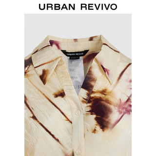 URBAN REVIVO UR2024夏季女复古慵懒度假风满印设计感开襟衬衫UWG240086 米黄印花 XS