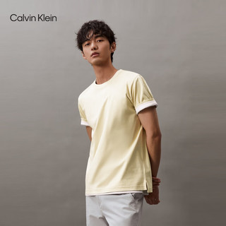 Calvin Klein Jeans24春夏男士休闲简约印花丝光棉光滑短袖T恤J326336 LFU-豆汁黄  M