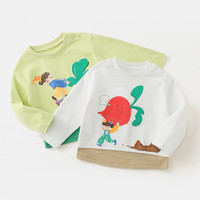 齐齐熊 cicibear男童假两件T恤春秋款女宝宝长袖2024 甜白色 110cm