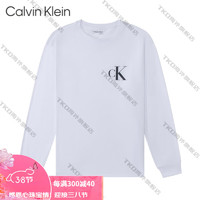 Calvin Klein美国CK CALVIN KLEIN 男士纯棉长袖圆领休闲印花时尚打底T恤秋冬 白色 美码L(160-180斤)