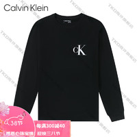 Calvin Klein美国CK CALVIN KLEIN 男士纯棉长袖圆领休闲印花时尚打底T恤秋冬 黑色 美码XXL(200-240斤)