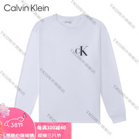 Calvin Klein美国CK CALVIN KLEIN 男士纯棉长袖圆领休闲印花时尚打底T恤秋冬 白色 美码S(120-140斤)