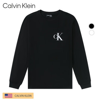 Calvin Klein美国CK CALVIN KLEIN 男士纯棉长袖圆领休闲印花时尚打底T恤秋冬 白色 美码S(120-140斤)