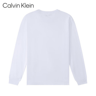 Calvin Klein美国CK CALVIN KLEIN 男士纯棉长袖圆领休闲印花时尚打底T恤秋冬 白色 美码S(120-140斤)