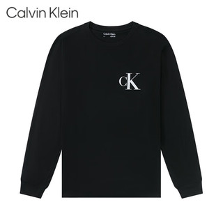 Calvin Klein美国CK CALVIN KLEIN 男士纯棉长袖圆领休闲印花时尚打底T恤秋冬 白色 美码S(120-140斤)