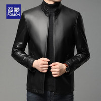 罗蒙男士短款立领皮衣秋季时尚百搭潮流皮夹克男 黑色 170