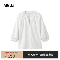 AIGLE艾高七分袖衬衫2024年春夏女士休闲简约时尚户外纯色V领 超亮白 AV066 S