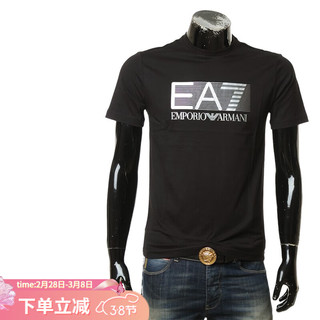 ARMANI/阿玛尼 EA7 男士时尚印花短袖圆领T恤 6LPT81 PJM9Z 黑色 200 M