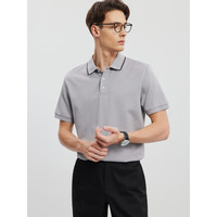 七匹狼【桑蚕丝】短袖T恤2024夏季简约翻领丝羊毛净色方格短袖POLO 004(花灰) 170/88A/L