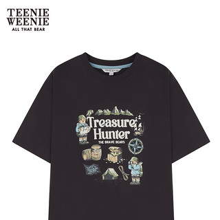 Teenie Weenie小熊女装2024年夏季棉质彩色印花多巴胺短袖T恤 煤灰色 175/XL