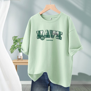 班尼路绿色纯棉短袖t恤女2024夏季半袖美式潮牌宽松重磅上衣 白-格纹标签 2XL