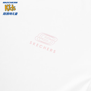 Skechers斯凯奇女童短袖t恤夏季简约儿童开叉设计感运动上衣P224G125 亮白色/0019 120cm