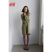 H&M2024年春季女装裙简约风宽松版圆领短裙衫式连衣裙1207175 卡其绿 170/104A