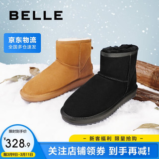 BeLLE 百丽 雪地靴加绒加厚冬季保暖舒适户外休闲鞋男短靴A0601DD1 黑色2 40