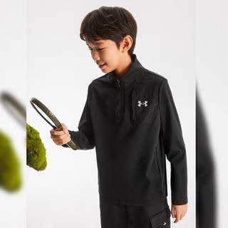 安德玛（Under Armour）童装2024年春季男大童针织立领T恤休闲宽松套头打底衫 黑色 150cm