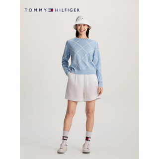 TOMMY HILFIGER【温柔力系列】24早春女菱格圆领毛衣针织衫41626 淡蓝色0G3 XL