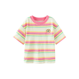 迷你巴拉男童女童T恤儿童夏季撞色条纹亲肤纯棉宝宝短袖T恤 白红色调00416 105cm