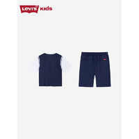 Levi's李维斯童装24夏季男童短袖短裤2件套儿童透气网孔套装 深靛蓝 160/76(L)