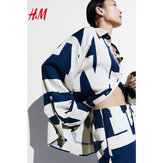 H&M女装衬衫2024春季时尚气质成熟休闲舒适宽松上衣衫1213053 奶油色/蓝色图案 165/96A