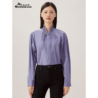 哥弟真的好女装简约宽松木耳边棉衬衫上衣女（附别针）8300135 紫 M(3码)