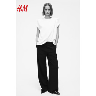 H&M女装高腰西裤2024春季时尚气质直筒裤1214614 黑色 165/80A 42