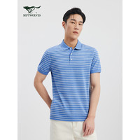七匹狼短袖T恤2024年仿牛仔花纱细条短袖POLO男士条纹翻领t恤上衣 112(中蓝) 175/92A/XL