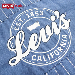 Levi's李维斯童装24夏季男童竖条纹拼接衬衫儿童梭织牛仔短袖上衣 湖灰蓝 110/52(4)