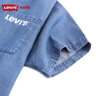 Levi's李维斯童装24夏季男童竖条纹拼接衬衫儿童梭织牛仔短袖上衣 湖灰蓝 110/52(4)