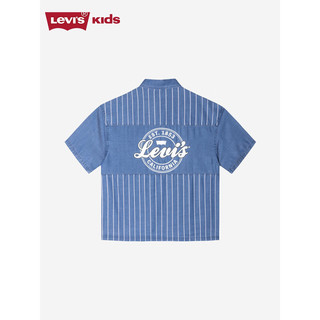 Levi's李维斯童装24夏季男童竖条纹拼接衬衫儿童梭织牛仔短袖上衣 湖灰蓝 150/72(M)