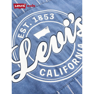 Levi's李维斯童装24夏季男童竖条纹拼接衬衫儿童梭织牛仔短袖上衣 湖灰蓝 150/72(M)