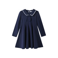铅笔俱乐部 童装2024春装女童连衣裙儿童学院风裙子女孩长袖 深蓝 120cm