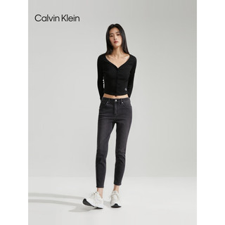 Calvin Klein Jeans24春季女士休闲高腰合体紧身做旧水洗牛仔裤J223369 1BY-牛仔深灰 26