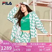 FILA 斐乐 女士梭织外套2024春休闲宽松撞色连帽上衣 满印二-ZB 180/96A/XXL