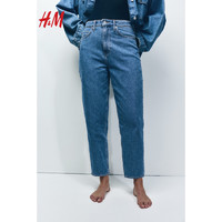 H&M女装2024春季宽松版型CleanFit简约高腰及踝牛仔裤1173609 牛仔蓝 160/72A