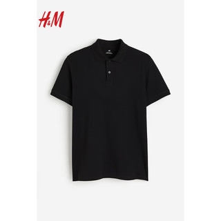 H&M 男装2024春季男士时尚休闲标准版型珠地棉Polo衫1209183 黑色 180/124A XXL