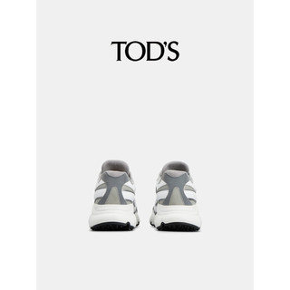 TOD'S【】2024春夏女士皮革拼织物运动鞋厚底增高休闲女鞋 灰/白色 34.5