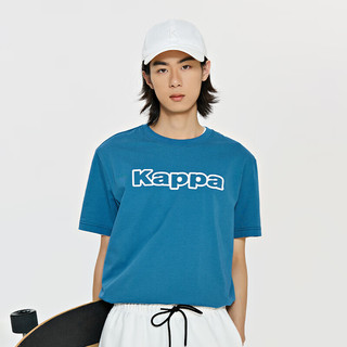 卡帕（Kappa）复古运动短袖2024男字母印花T恤休闲半袖K0E12TD01 钢铁蓝-8612 M