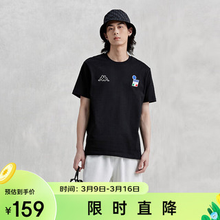 卡帕（Kappa）复古短袖2024男夏运动休闲T恤简约半袖K0E32TD01D 黑色-990 XXL
