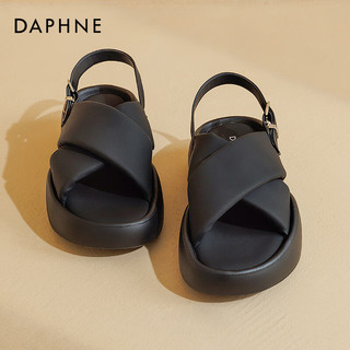 达芙妮（DAPHNE）超厚软底沙滩凉鞋女2024夏季百搭配裙子设计感舒适休闲凉鞋女 黑色 35