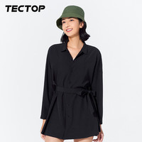 探拓（TECTOP）户外防晒衬衣女长袖中长款夏季宽轻薄透气速干UPF40+防紫外线外套 黑色 M