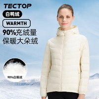 探拓（TECTOP）户外轻薄白鸭绒连帽羽绒服男女款秋冬立领外套休闲保暖外套 女米白 L