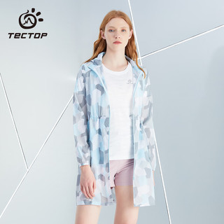 探拓（TECTOP）户外皮肤衣女中长款春夏轻薄透气遮阳风衣速干衣徒步旅行印花外套 月兰 L