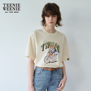 Teenie Weenie小熊女装2024年夏季圆领短袖T恤多巴胺宽松上衣 浅卡其色 155/XS