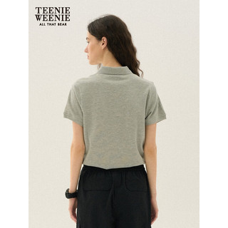 Teenie Weenie小熊女装2024年夏季素色POLO短袖T恤多巴胺短款 灰色 160/S