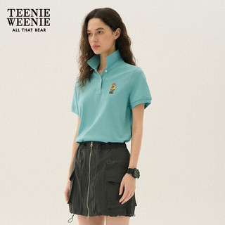 Teenie Weenie小熊女装2024年夏季素色POLO短袖T恤多巴胺短款 薄荷色 170/L