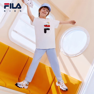 FILA【丝柔棉】斐乐童装短袖2024夏小童男女童纯棉冰淇淋T恤 标准白-WT 110cm